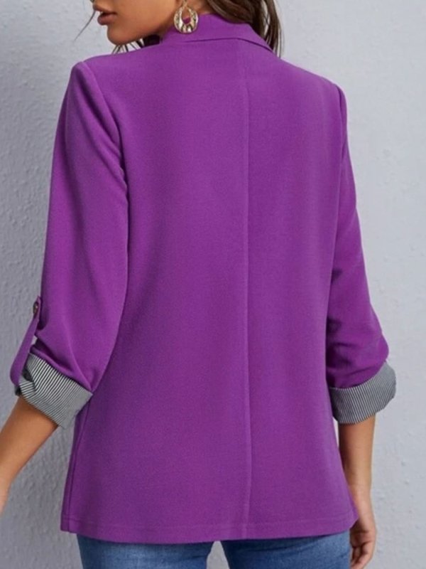Lapel Collar Roll - Tab Sleeve Blazer - ShalayeFashion