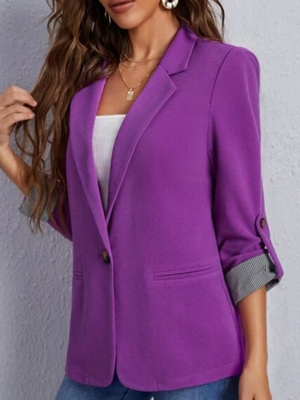 Lapel Collar Roll - Tab Sleeve Blazer - ShalayeFashion