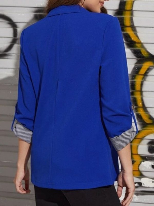 Lapel Collar Roll - Tab Sleeve Blazer - ShalayeFashion