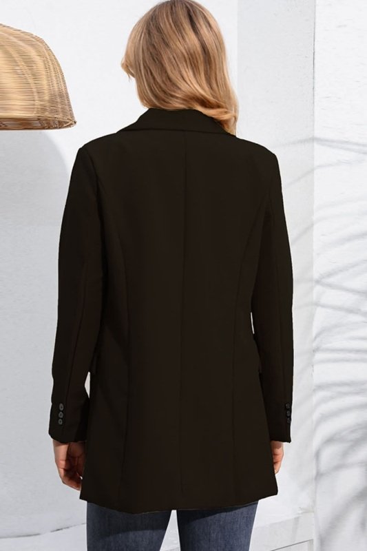 Lapel Neck Long Sleeve Blazer with Pockets - ShalayeFashion