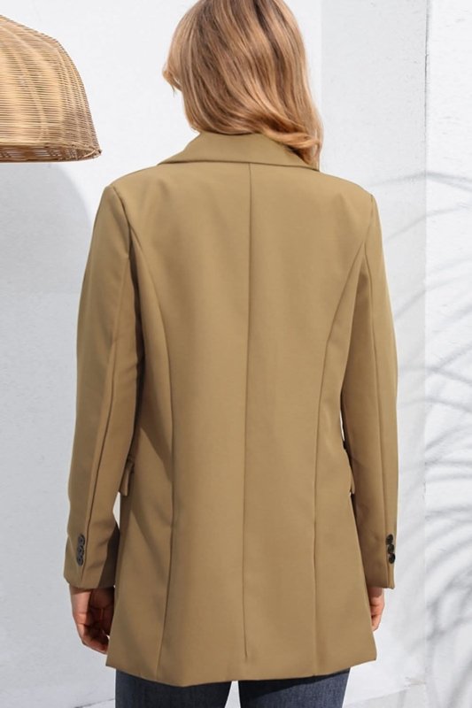 Lapel Neck Long Sleeve Blazer with Pockets - ShalayeFashion