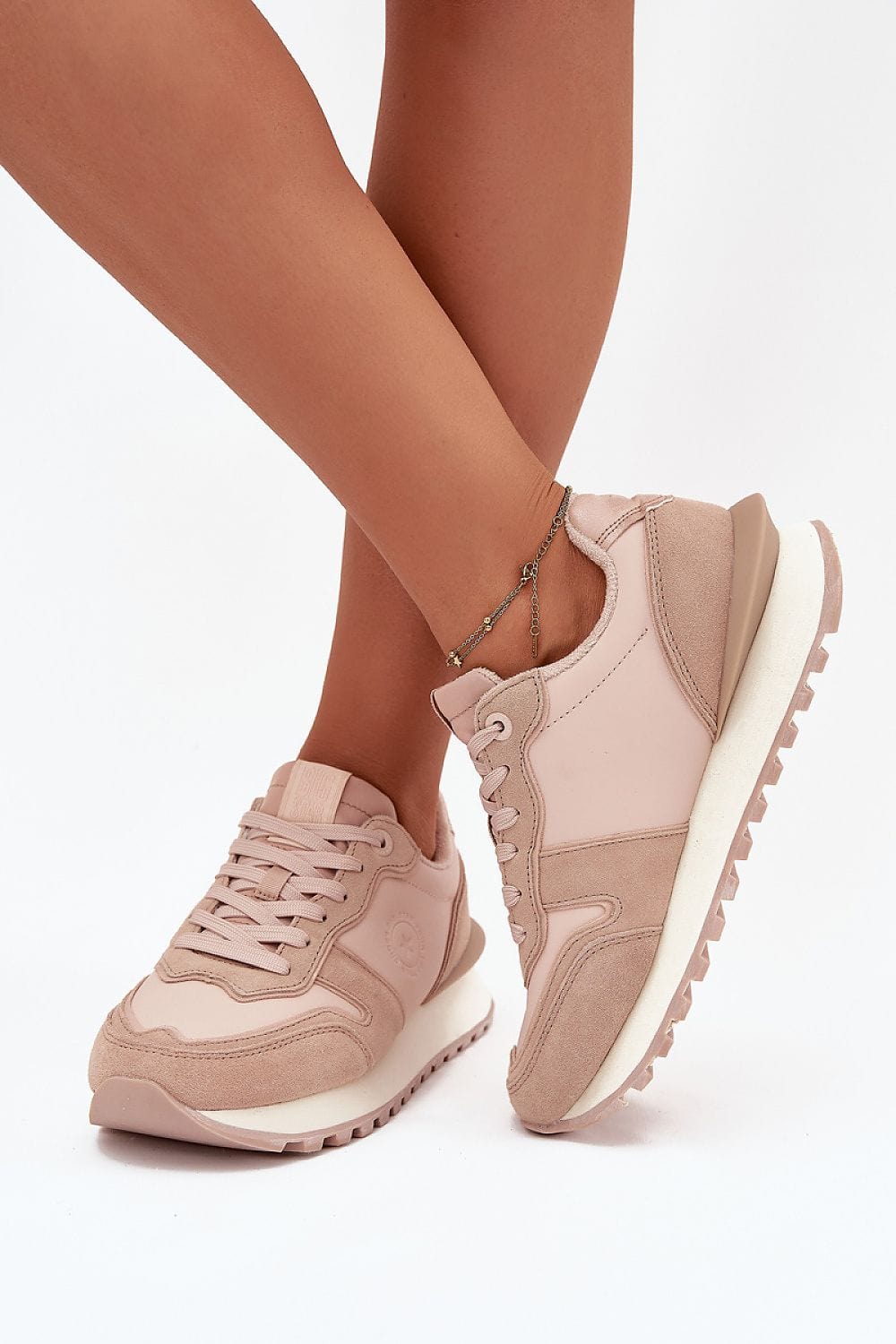 Leather Platform Sneakers Natural Suede - ShalayeFashion