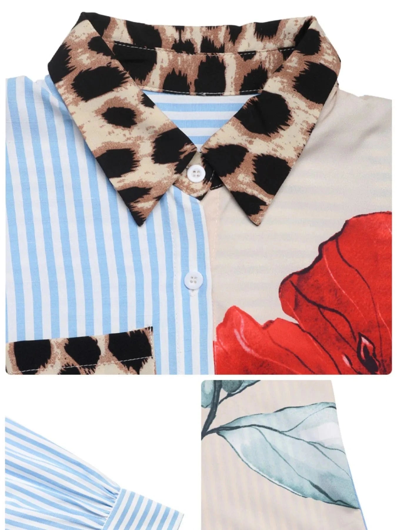 Leopard Floral Striped Casual Button - Up Shirt - ShalayeFashion