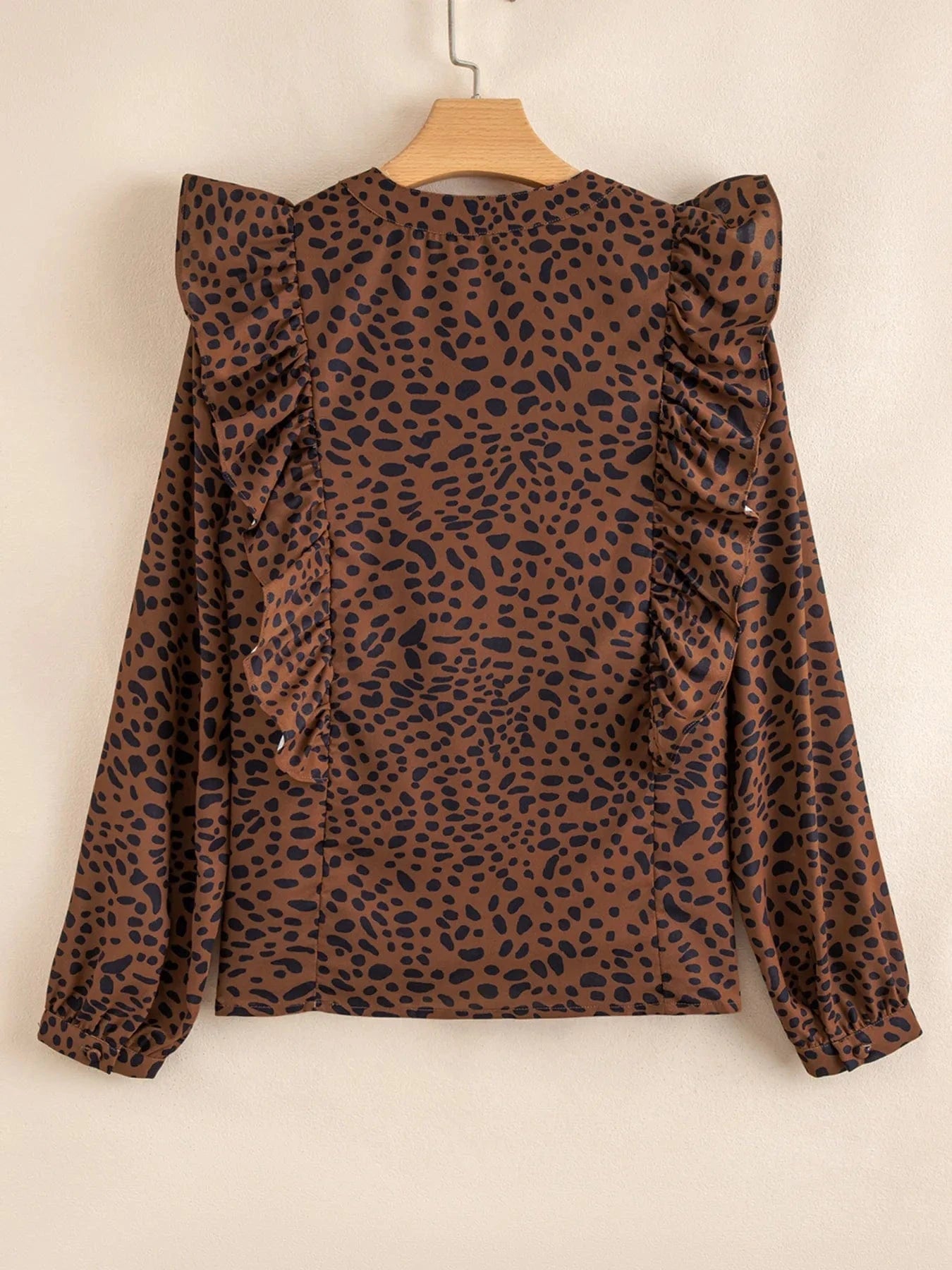 Leopard Print Ruffled Puff Sleeve Blouse - ShalayeFashion
