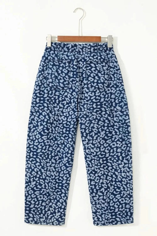 Leopard Print Wide Leg Jeans - ShalayeFashion