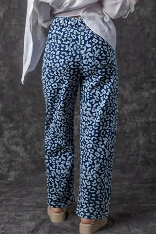 Leopard Print Wide Leg Jeans - ShalayeFashion