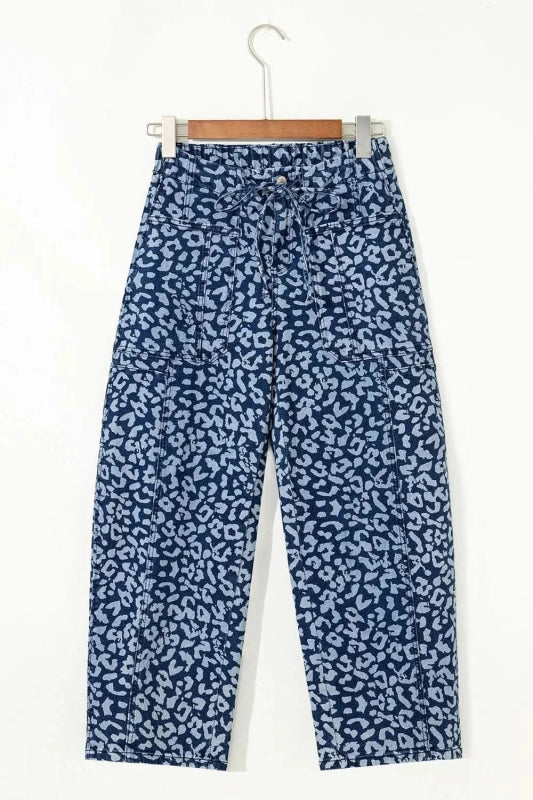 Leopard Print Wide Leg Jeans - ShalayeFashion