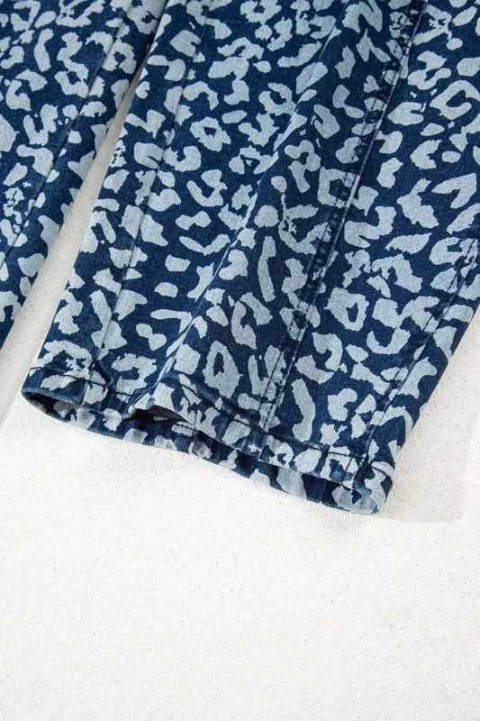 Leopard Print Wide Leg Jeans - ShalayeFashion