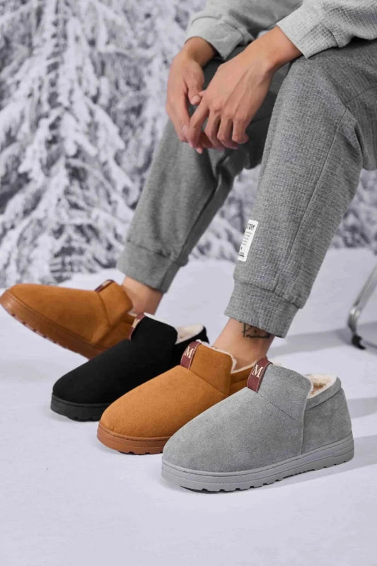 Letter M Suede Round Toe Slippers - ShalayeFashion