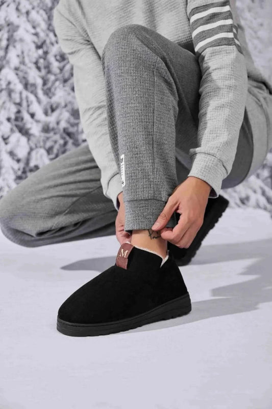 Letter M Suede Round Toe Slippers - ShalayeFashion