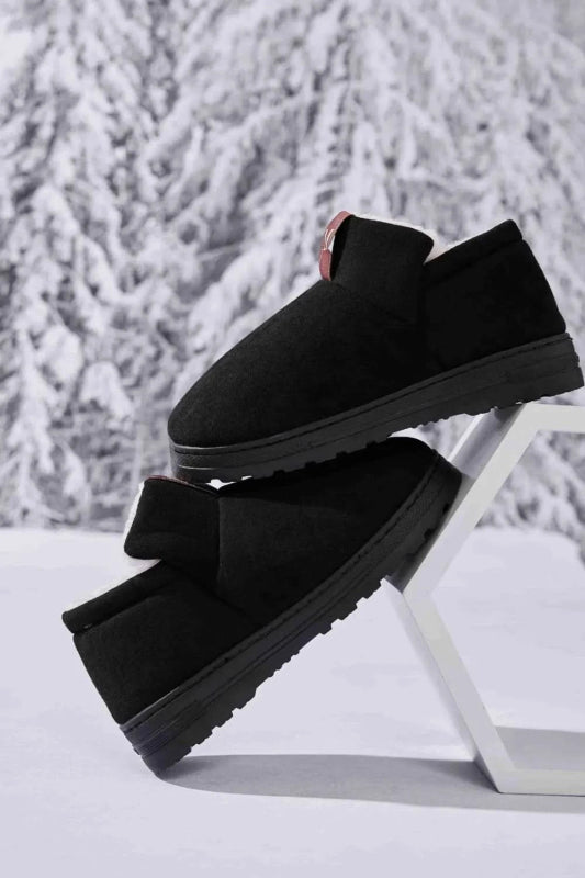 Letter M Suede Round Toe Slippers - ShalayeFashion