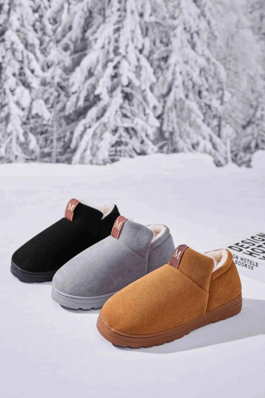 Letter M Suede Round Toe Slippers - ShalayeFashion