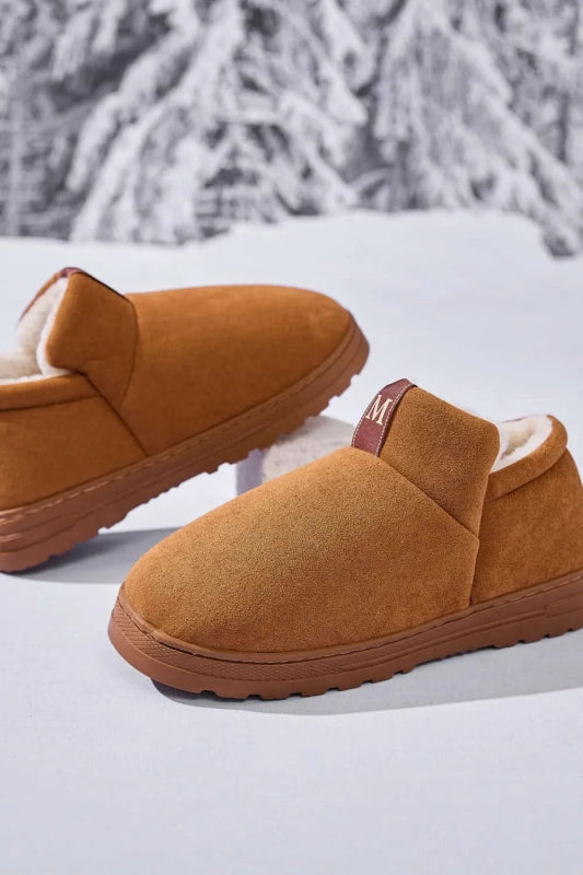 Letter M Suede Round Toe Slippers - ShalayeFashion