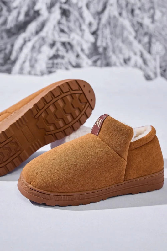 Letter M Suede Round Toe Slippers - ShalayeFashion