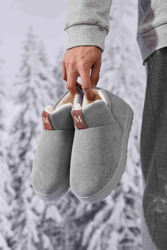 Letter M Suede Round Toe Slippers - ShalayeFashion
