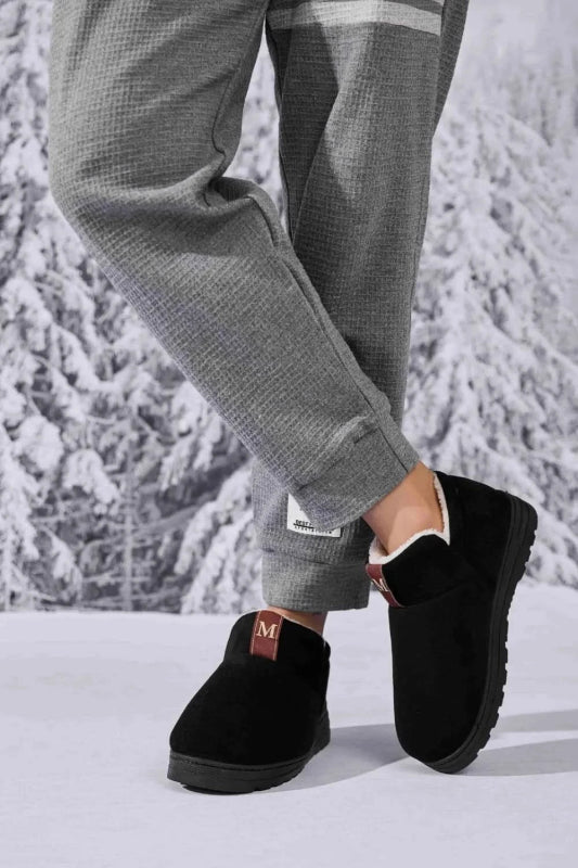 Letter M Suede Round Toe Slippers - ShalayeFashion