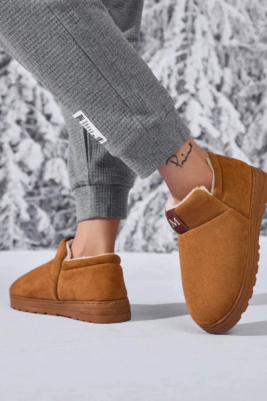 Letter M Suede Round Toe Slippers - ShalayeFashion
