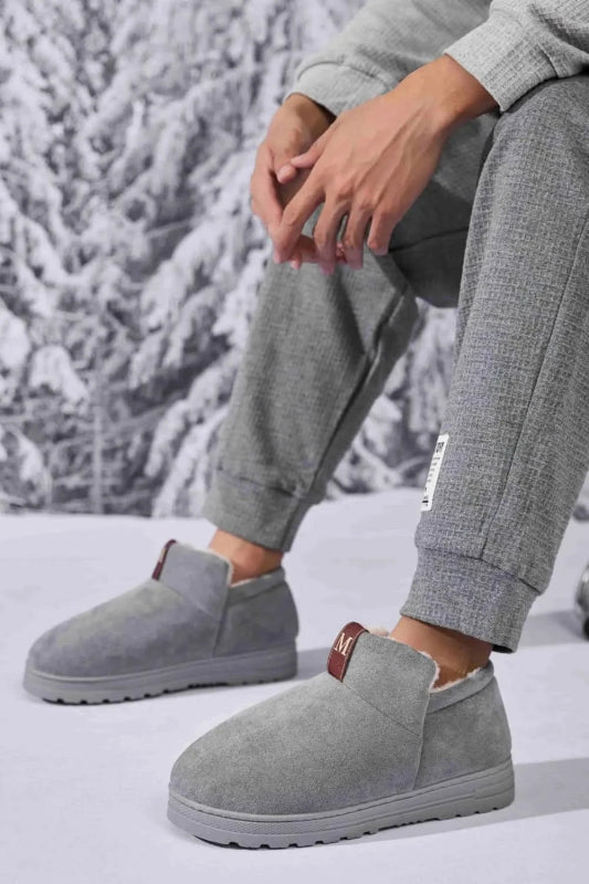 Letter M Suede Round Toe Slippers - ShalayeFashion