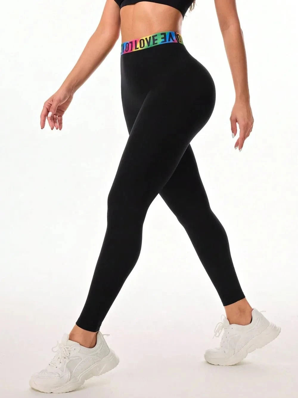 Letter Printed High Waist Active Leggings - ShalayeFashion