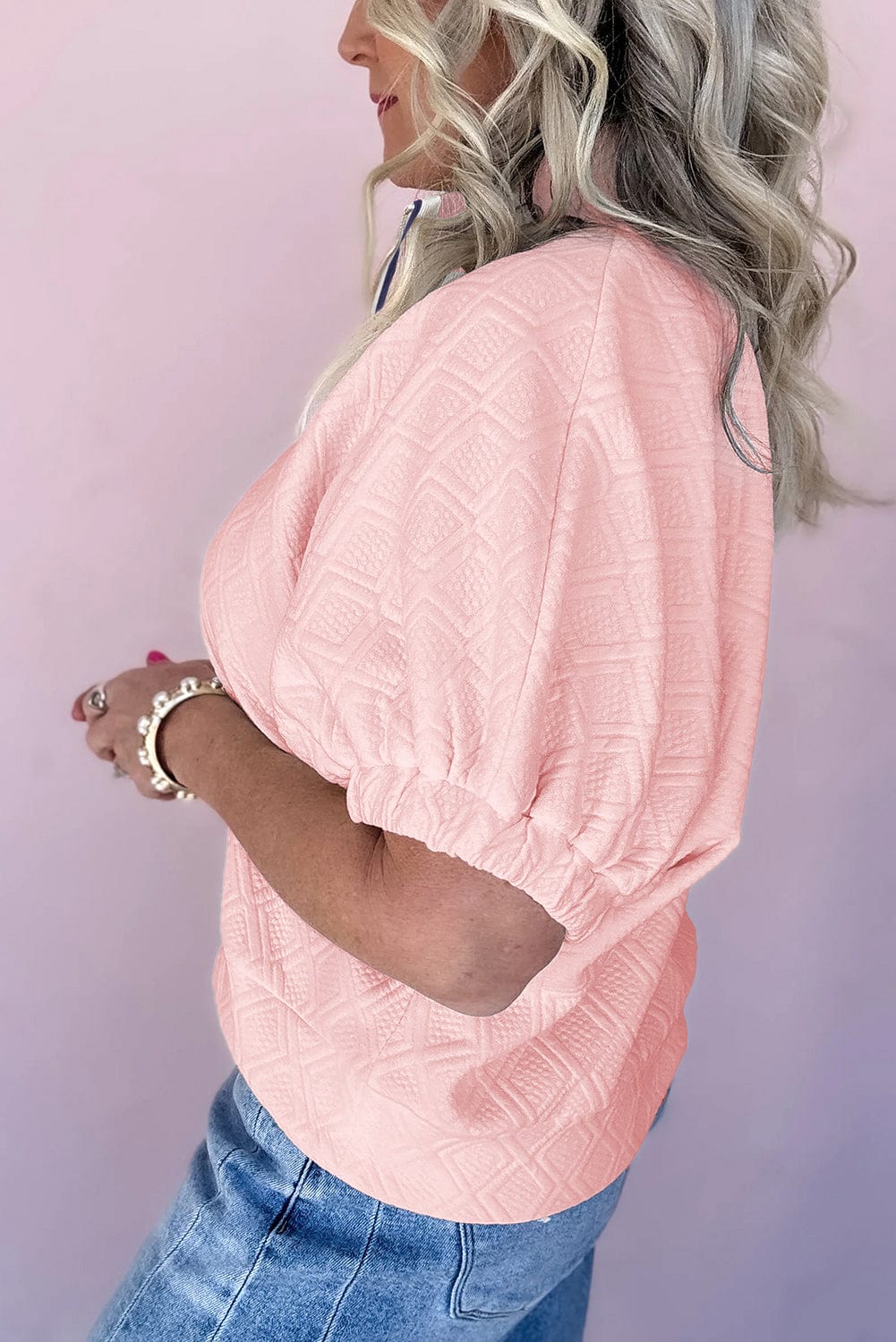 Light Pink Striped Collar Patch Blouse - ShalayeFashion