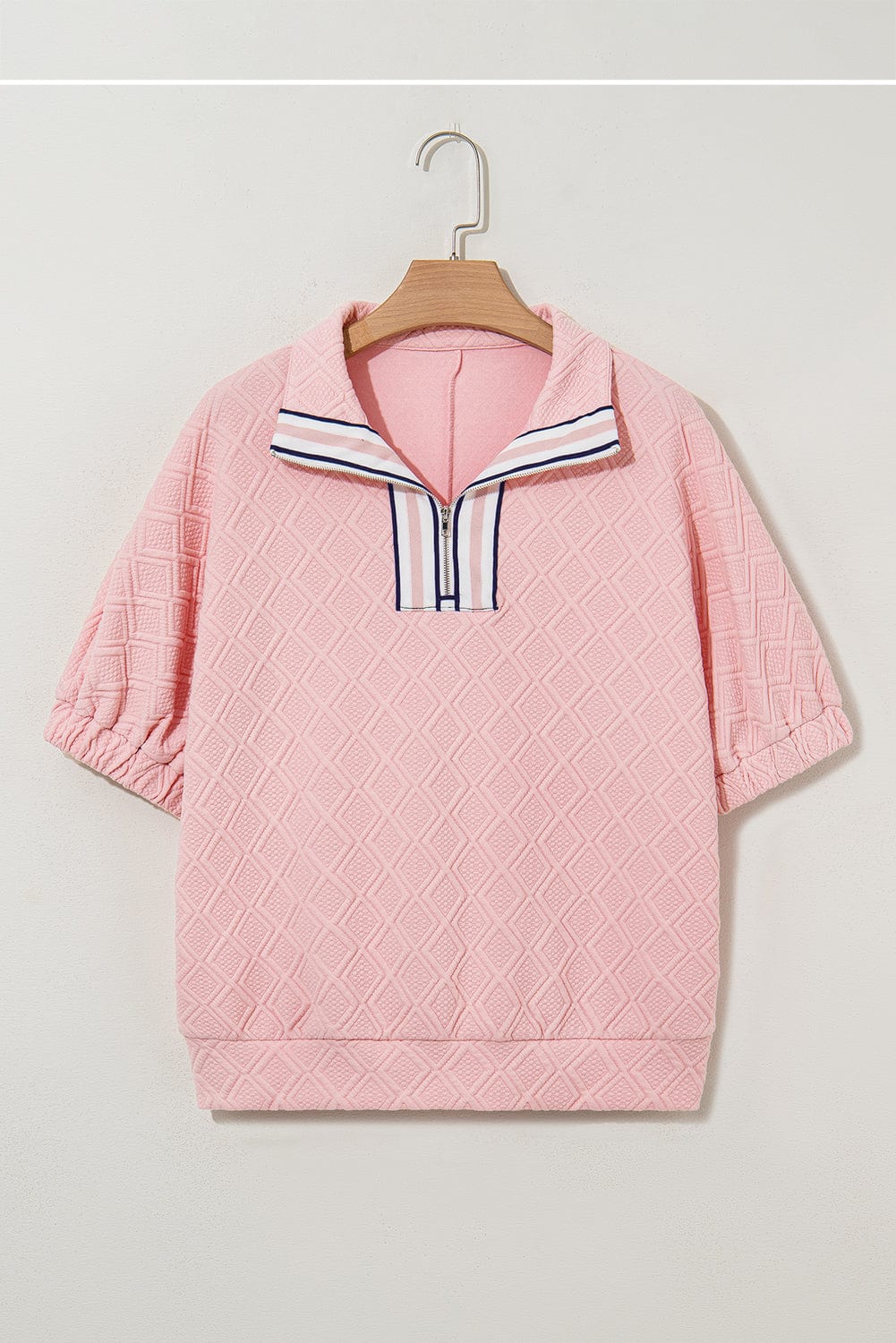 Light Pink Striped Collar Patch Blouse - ShalayeFashion