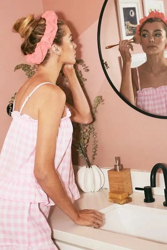 Lime 'N' Chili Gingham Ruffle Trim Cami and Shorts Pajama Set - ShalayeFashion