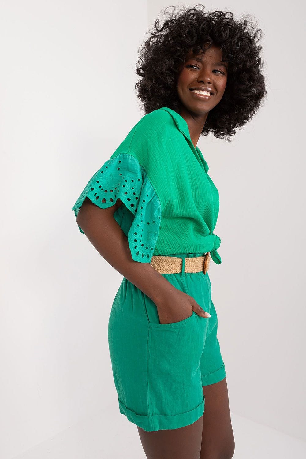 Linen Cotton Shorts High Rise Buckled - ShalayeFashion