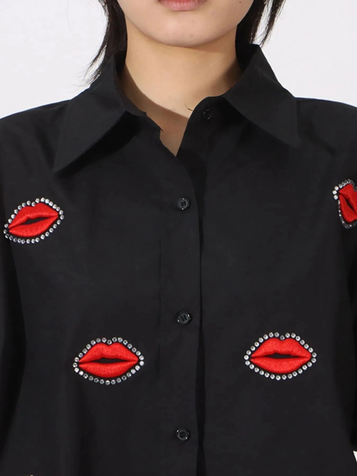 Lips Button Up Long Sleeve Shirt - ShalayeFashion