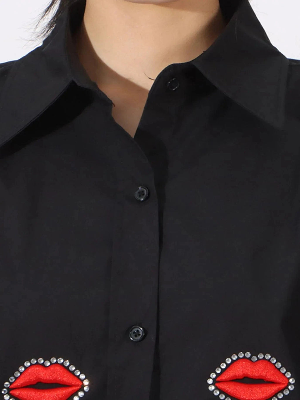 Lips Button Up Long Sleeve Shirt - ShalayeFashion