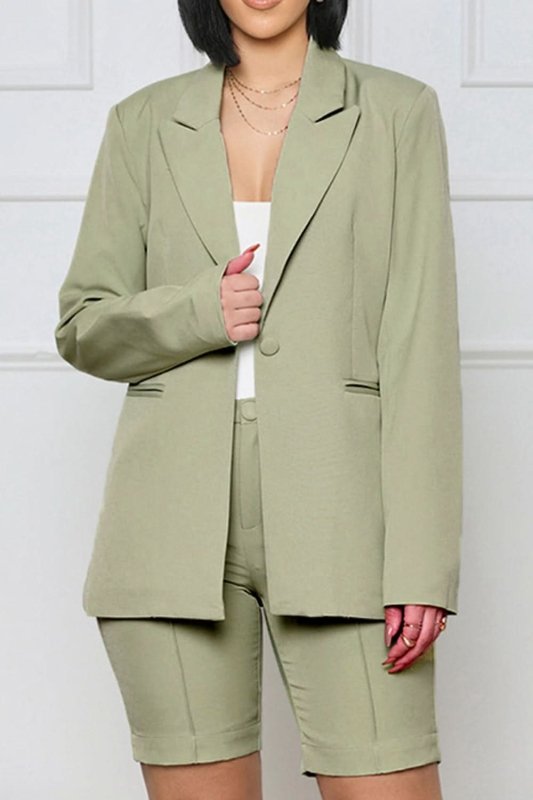 Long Sleeve Blazer and Shorts Set - ShalayeFashion