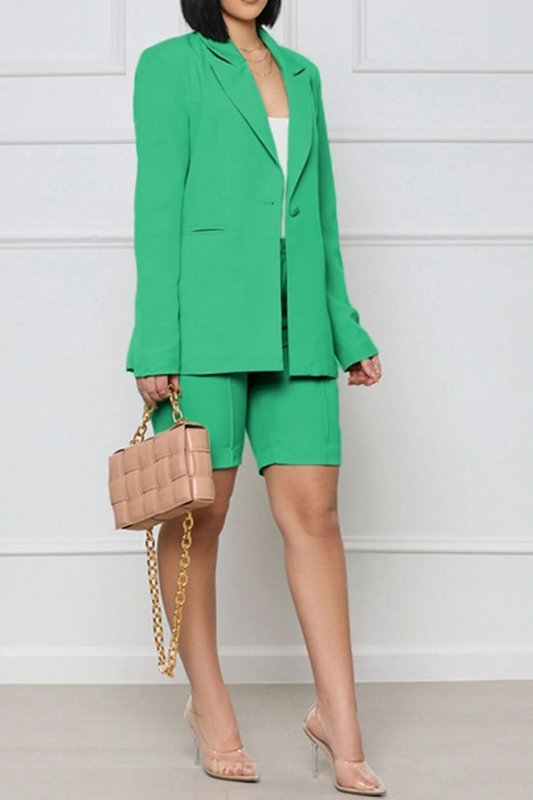 Long Sleeve Blazer and Shorts Set - ShalayeFashion