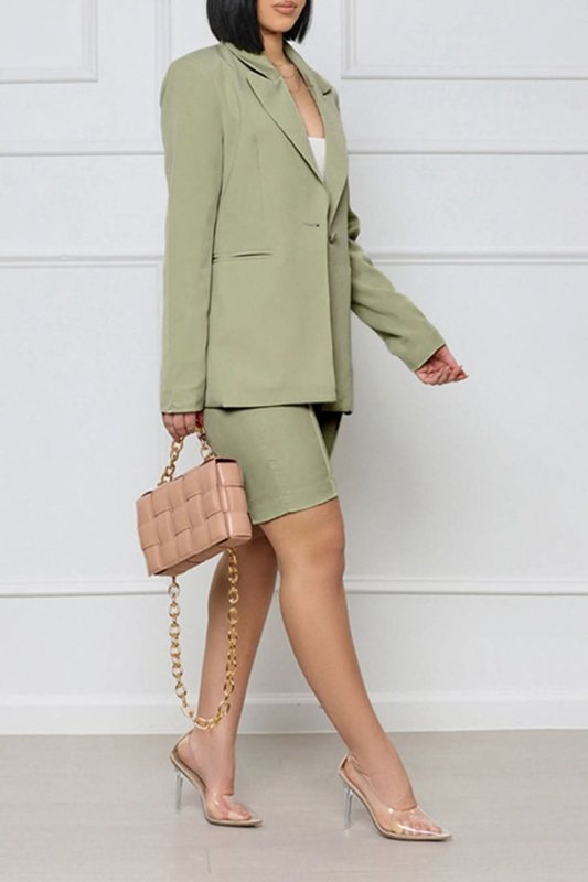 Long Sleeve Blazer and Shorts Set - ShalayeFashion