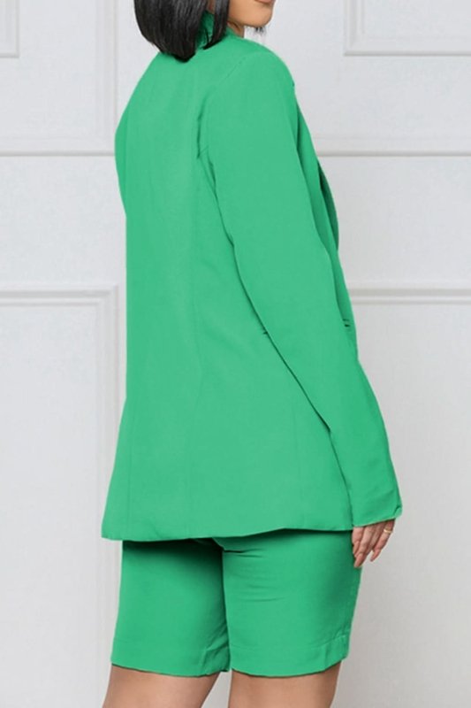 Long Sleeve Blazer and Shorts Set - ShalayeFashion
