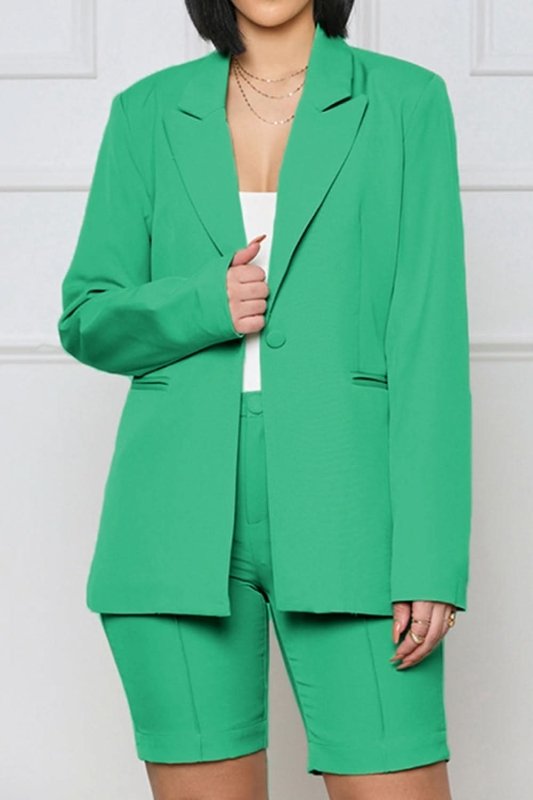 Long Sleeve Blazer and Shorts Set - ShalayeFashion