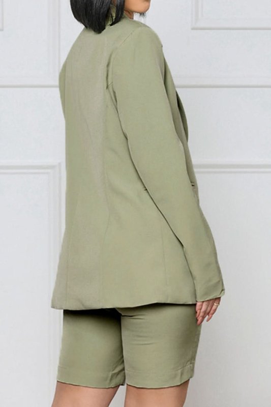 Long Sleeve Blazer and Shorts Set - ShalayeFashion