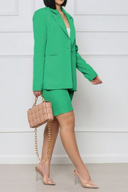 Long Sleeve Blazer and Shorts Set - ShalayeFashion