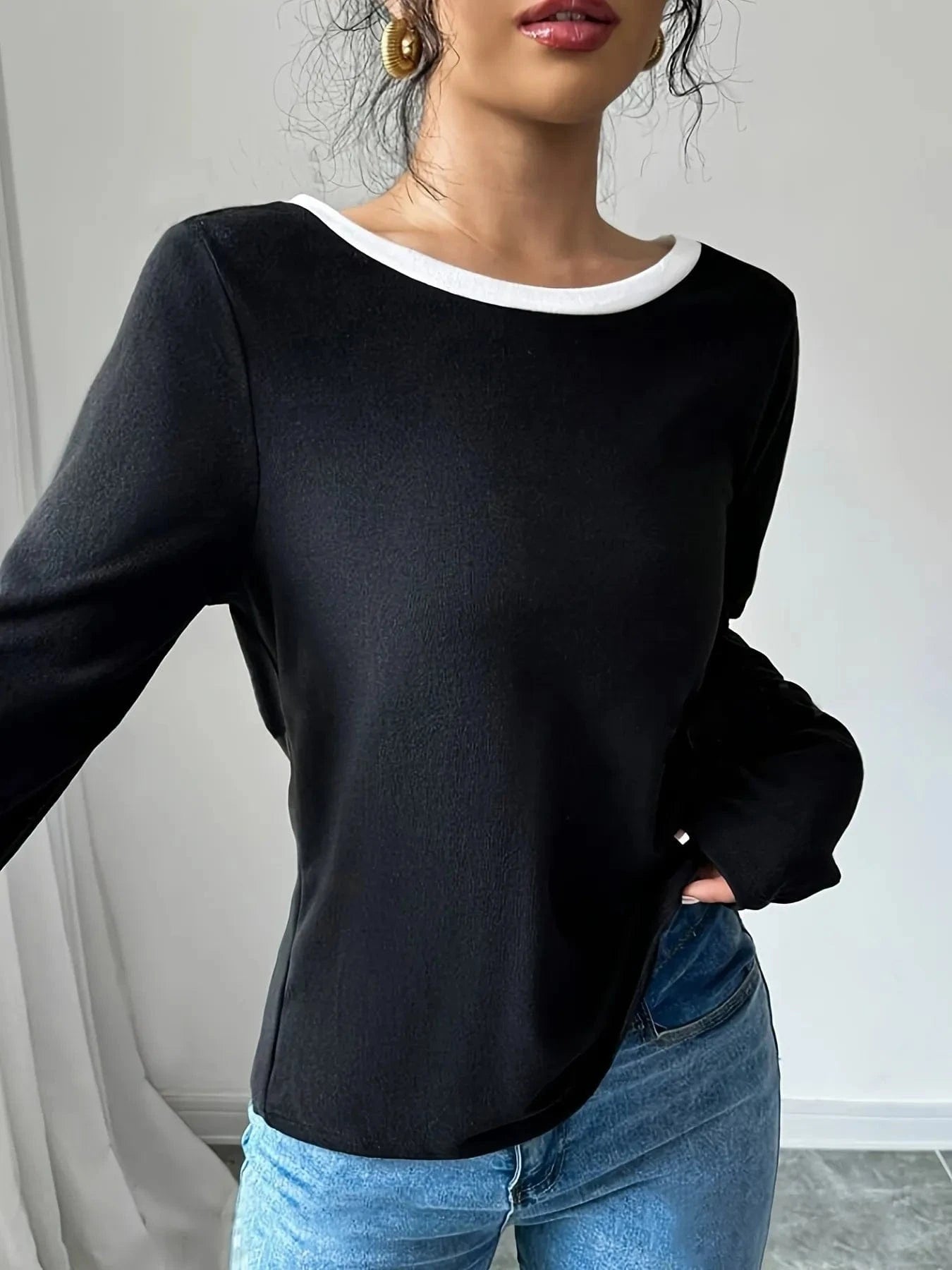 Long Sleeve Bow Tie Back T-Shirt - ShalayeFashion