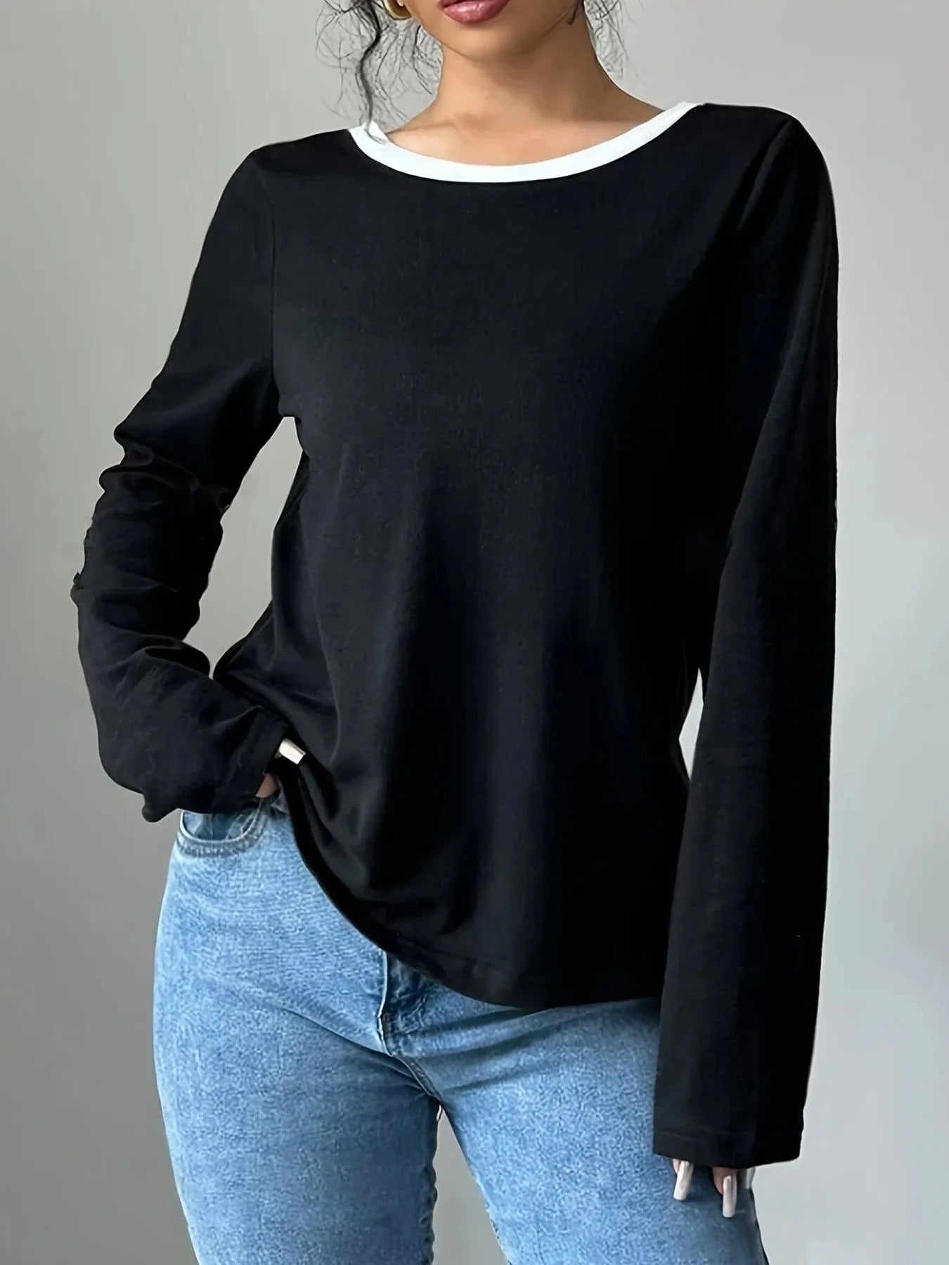 Long Sleeve Bow Tie Back T-Shirt - ShalayeFashion