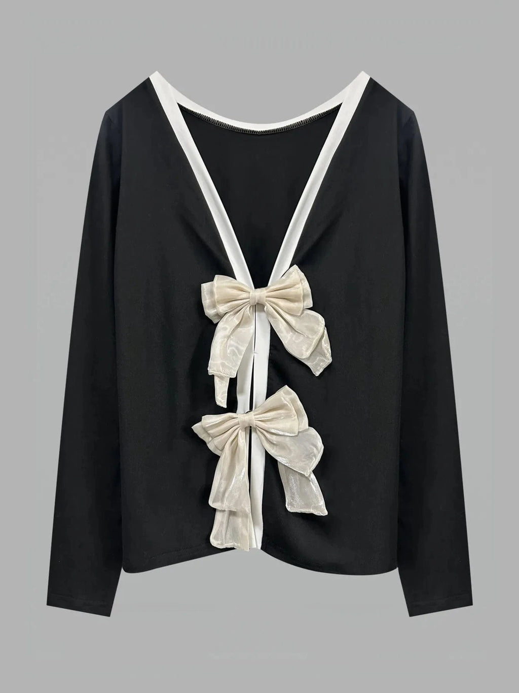 Long Sleeve Bow Tie Back T-Shirt - ShalayeFashion