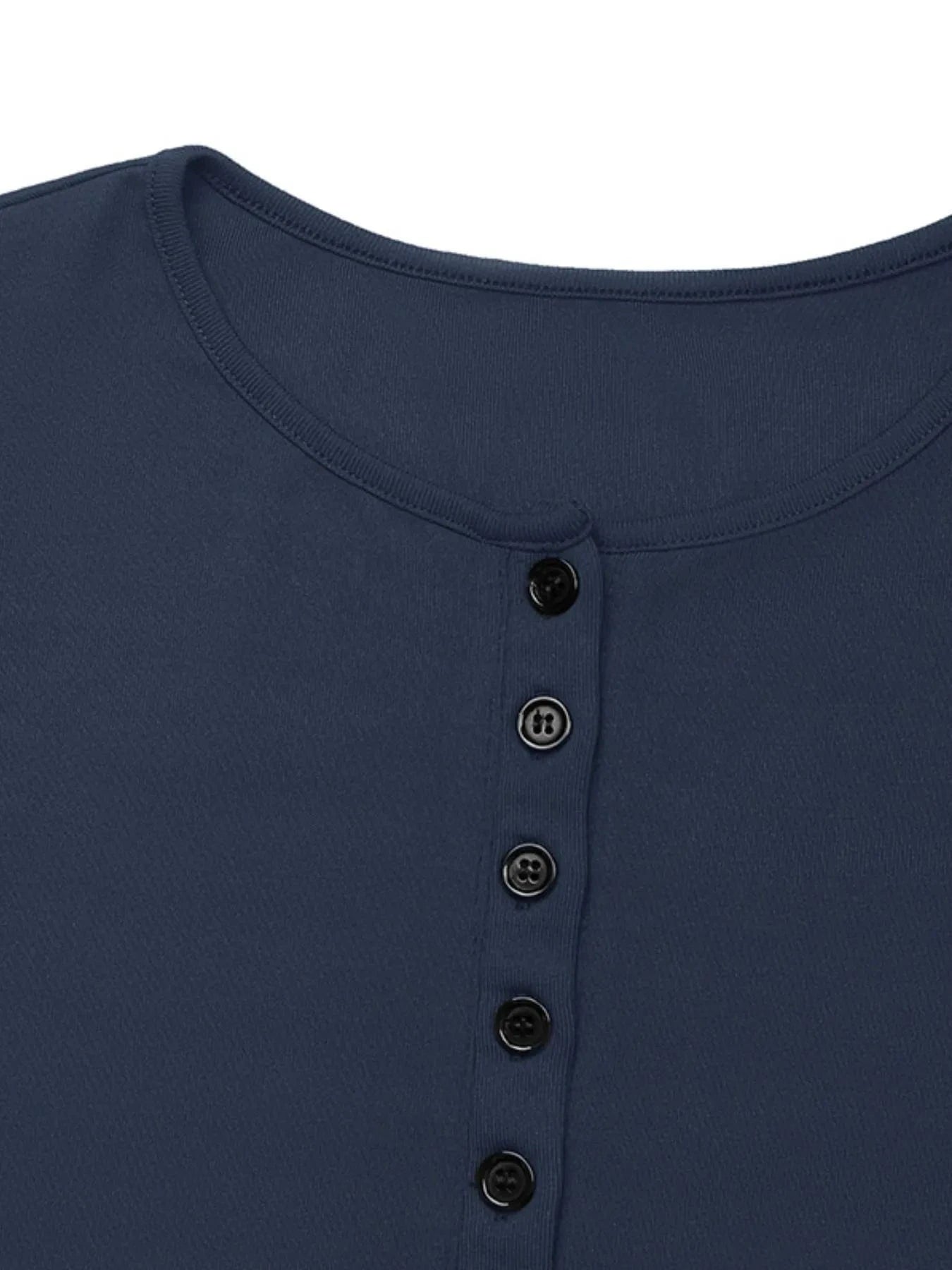 Long Sleeve Button Front Fitted T-Shirt - ShalayeFashion