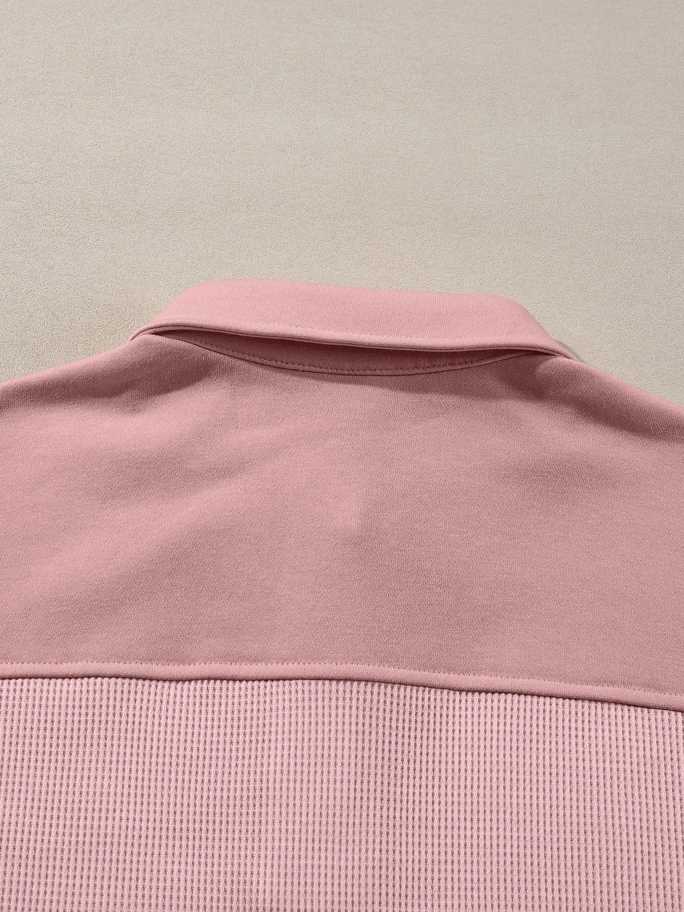Long Sleeve Thermal Knit Polo Top - ShalayeFashion