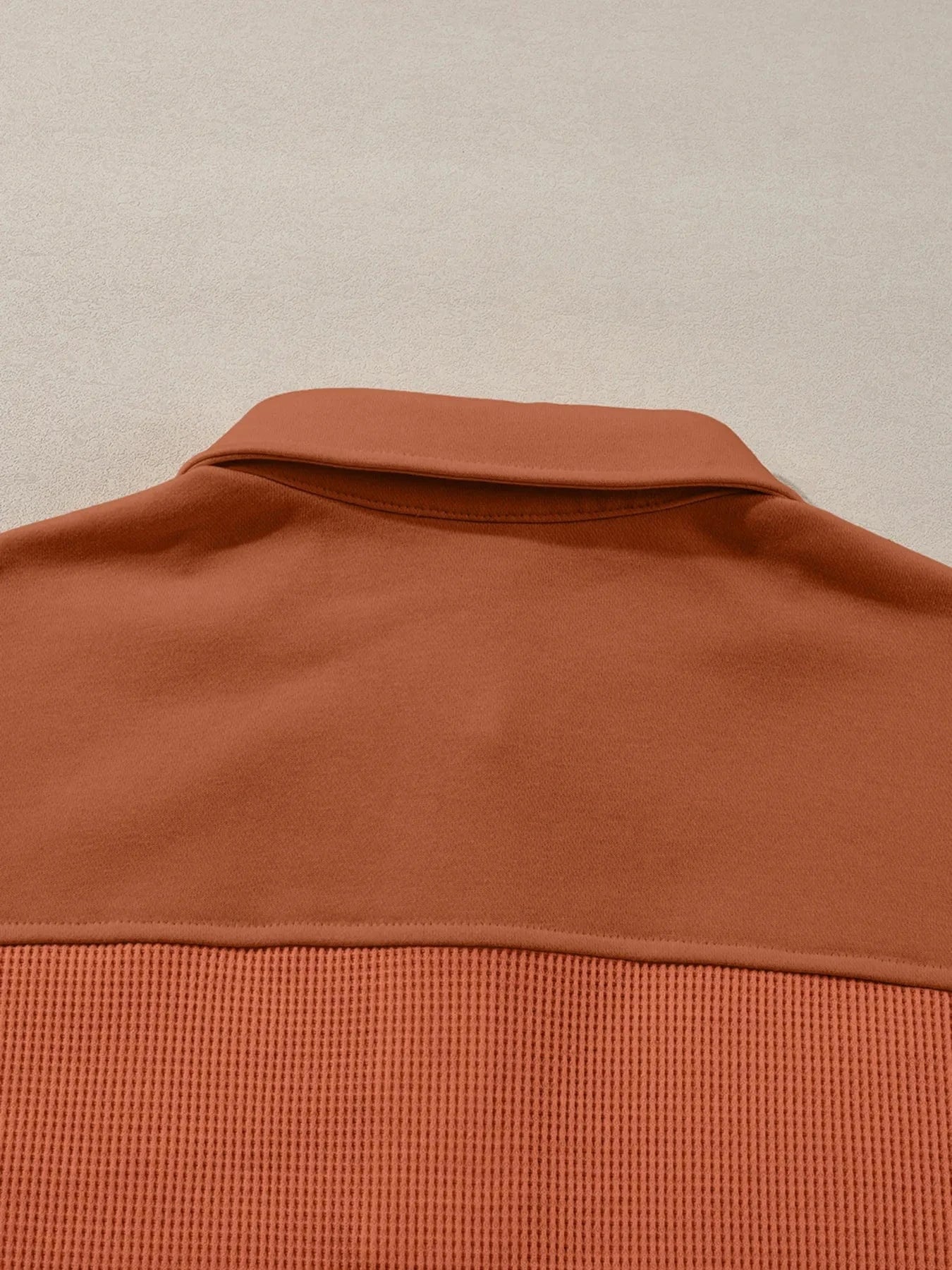 Long Sleeve Thermal Knit Polo Top - ShalayeFashion