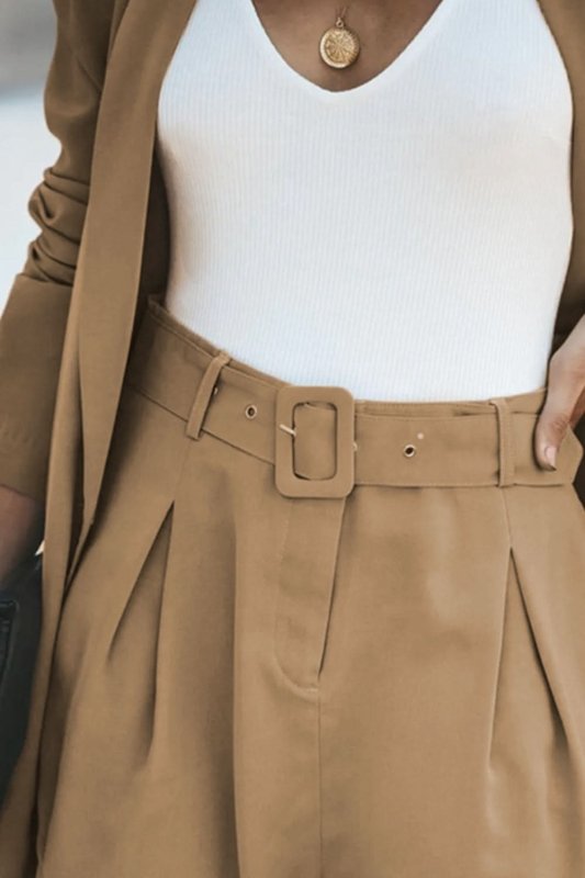 Longline Blazer and Shorts Set with Pockets - ShalayeFashion