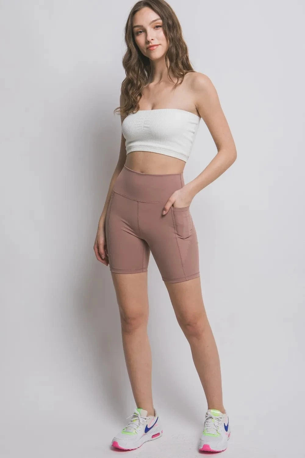 Love Tree High Waist Seam Detail Active Shorts - ShalayeFashion