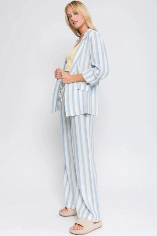 Love Tree Linen Woven Striped Blazer - ShalayeFashion