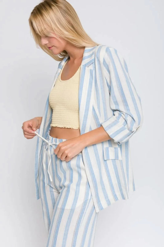 Love Tree Linen Woven Striped Blazer - ShalayeFashion