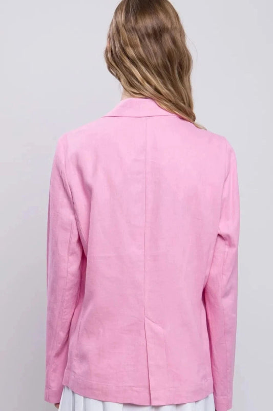 Love Tree One - Button Long Sleeve Linen Blazer - ShalayeFashion