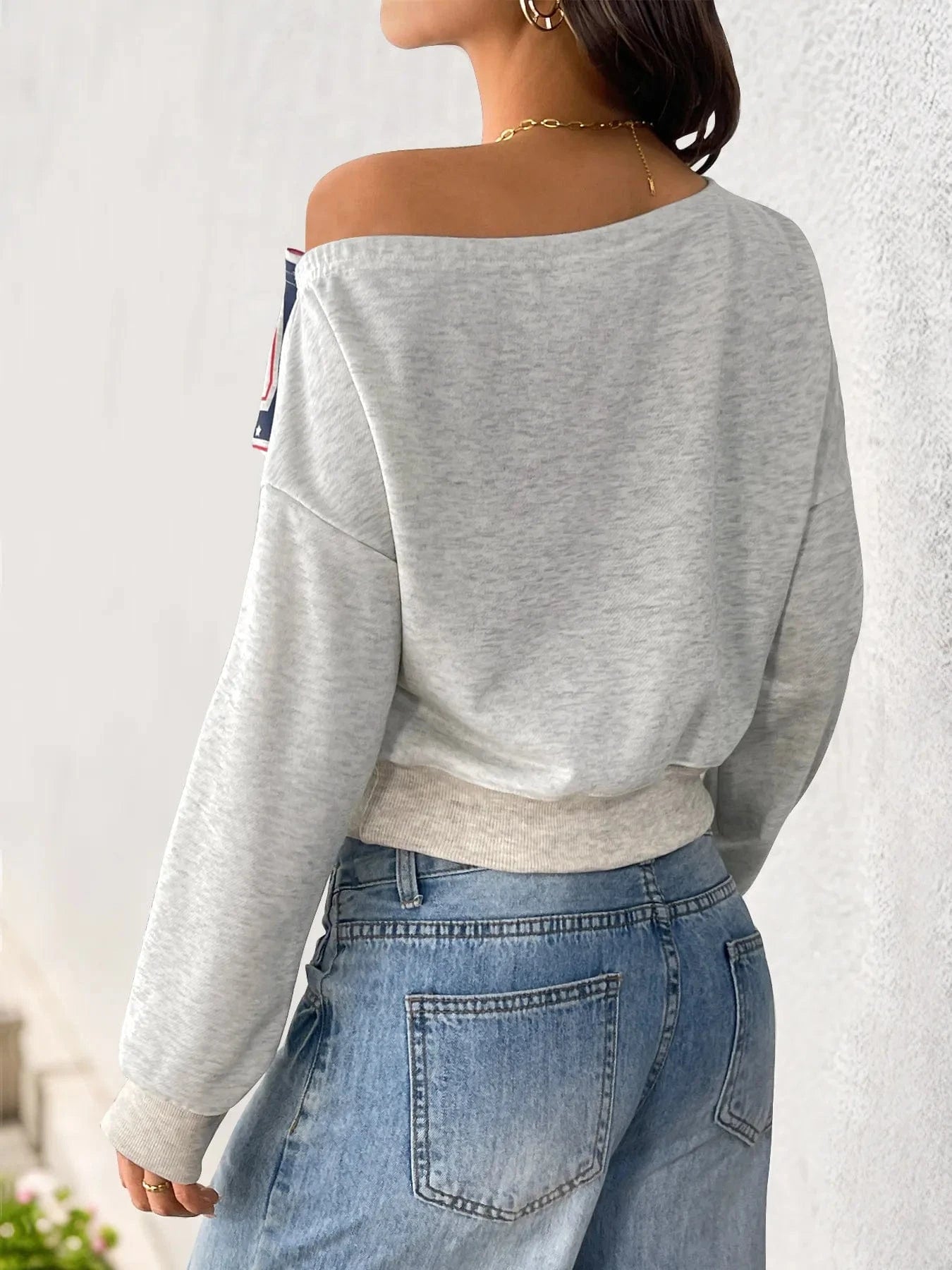 Lucky Stars Single Shoulder Cropped Sweatshirt - ShalayeFashion