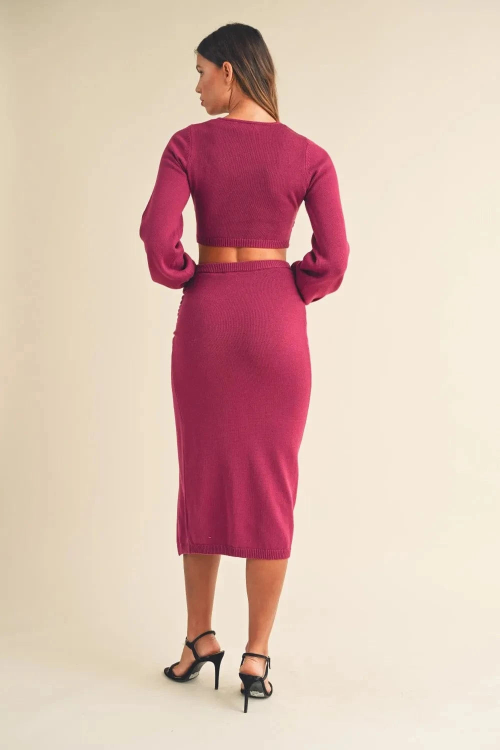 Luxe Twisted Knit Top & Midi Skirt Set - ShalayeFashion