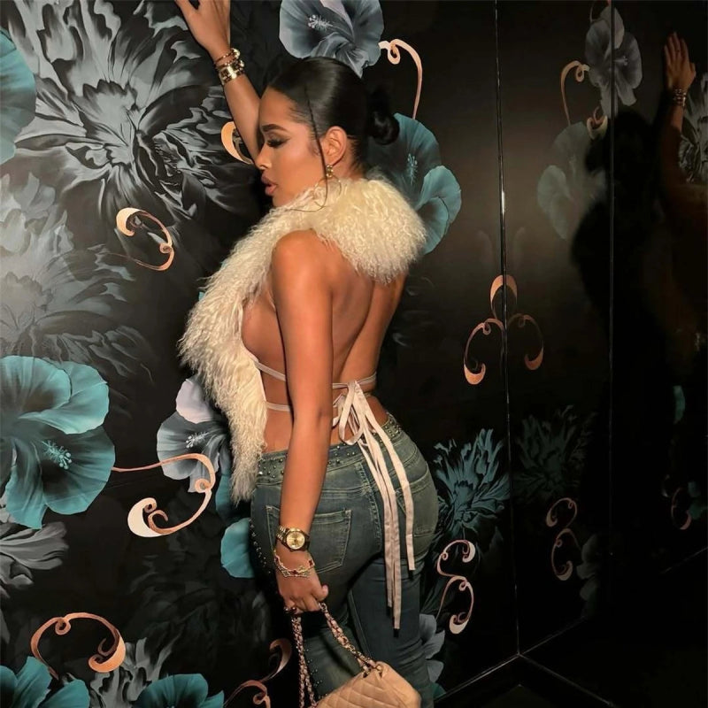 Luxury Faux Fur Halter Vest Women - ShalayeFashion